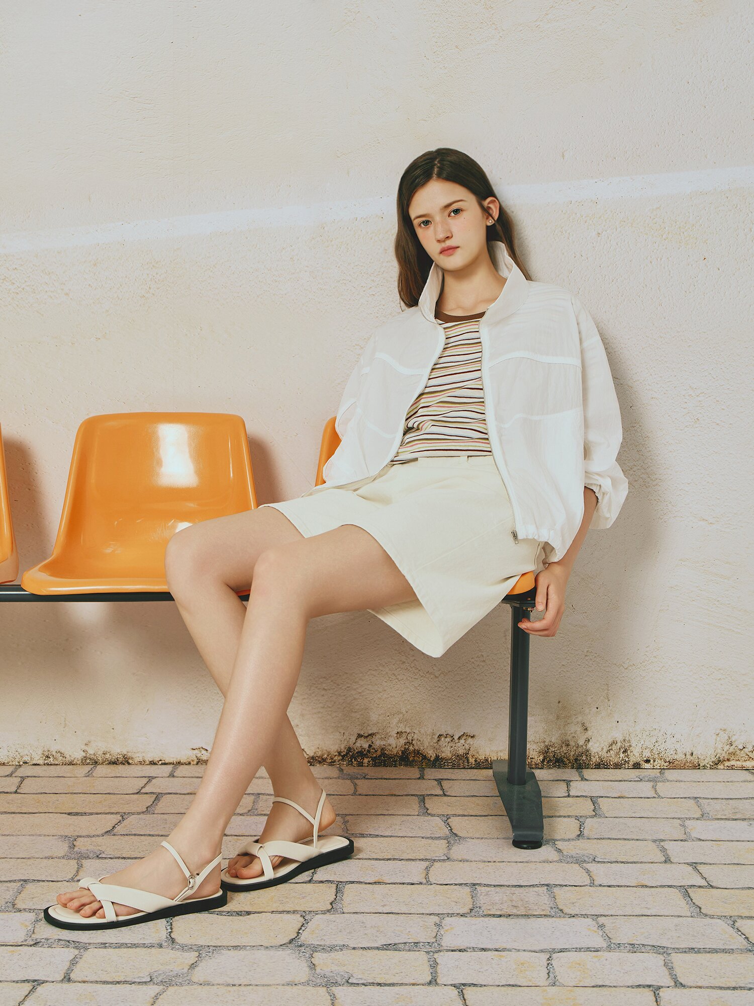 나일론 파이핑 배색 점퍼 (WHITE)