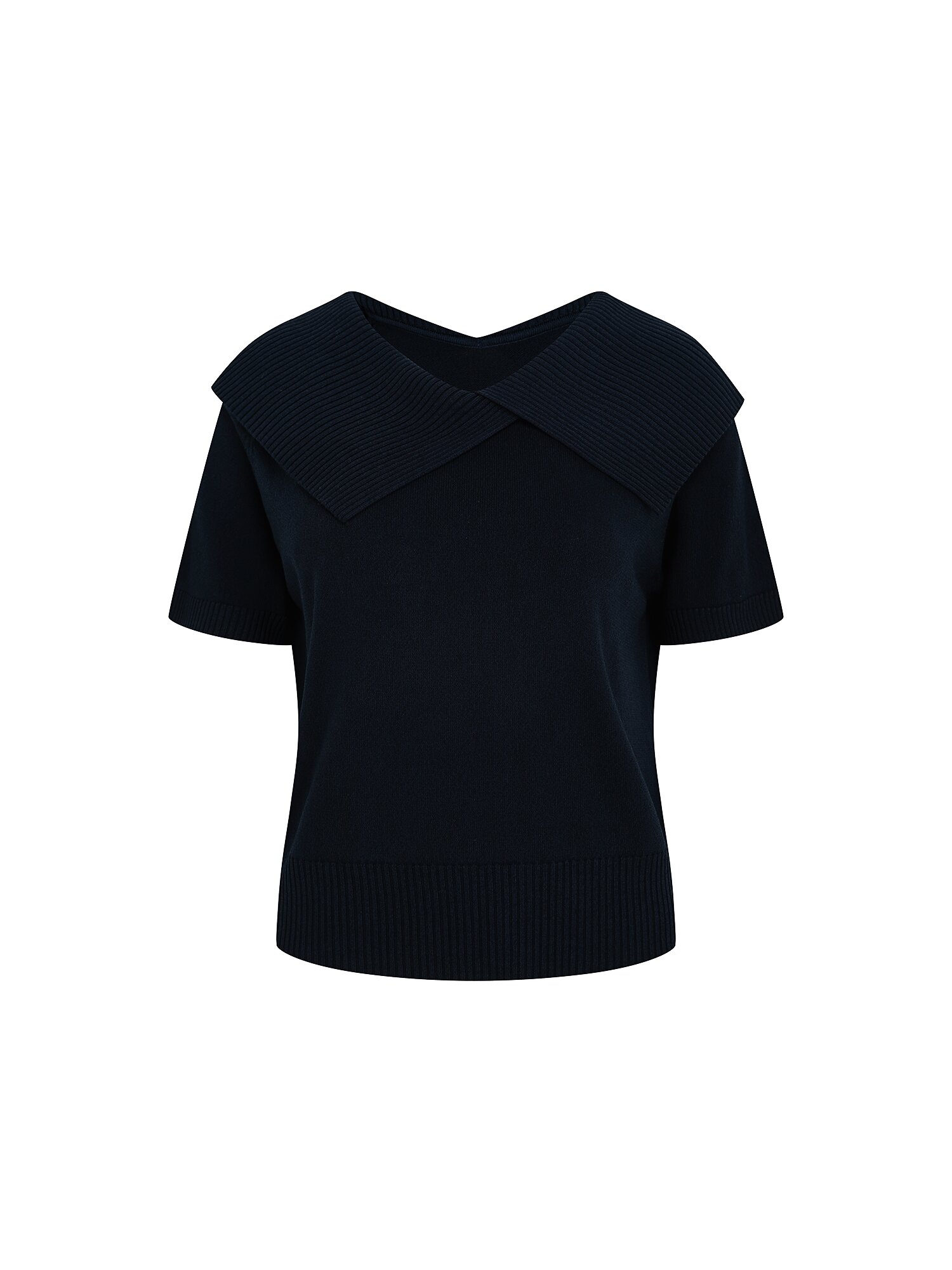 와이드 칼라 크롭 풀오버 니트 (NAVY)