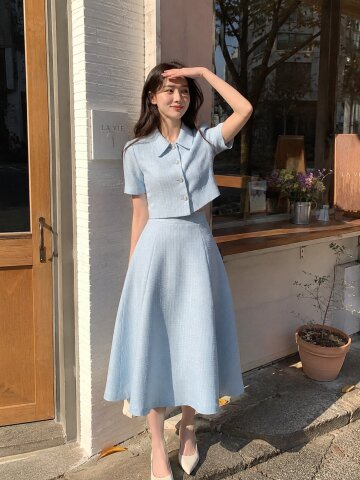 글리터 트위드 펄 버튼 크롭 재킷 