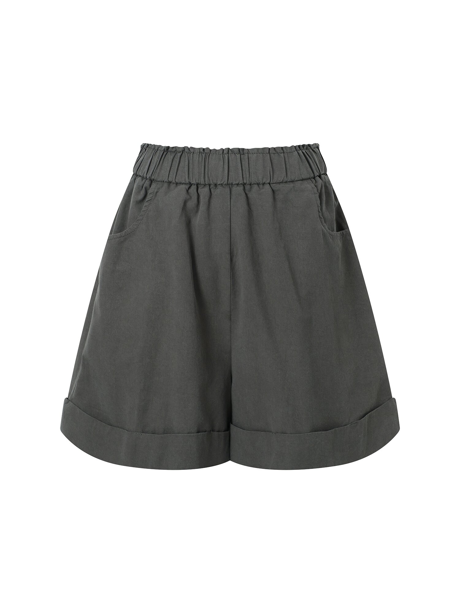 밴딩 롤업 와이드핏 숏 팬츠 (DARK GREY)