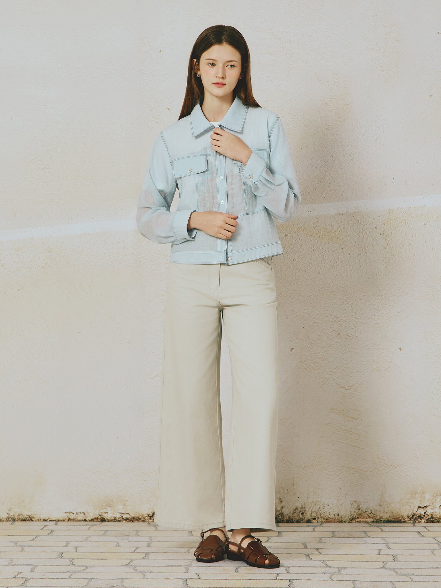 린넨 라이크 스티치 셔츠 재킷 (LIGHT BLUE)