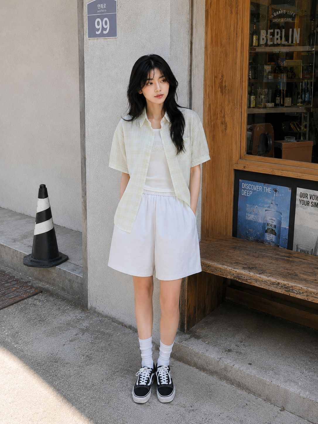 슬리브리스 레이어드 셔츠 칼라 블라우스 (YELLOW GREEN)