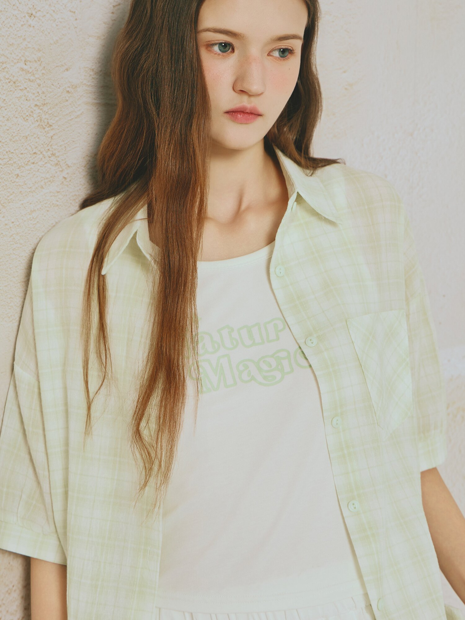 슬리브리스 레이어드 셔츠 칼라 블라우스 (YELLOW GREEN)