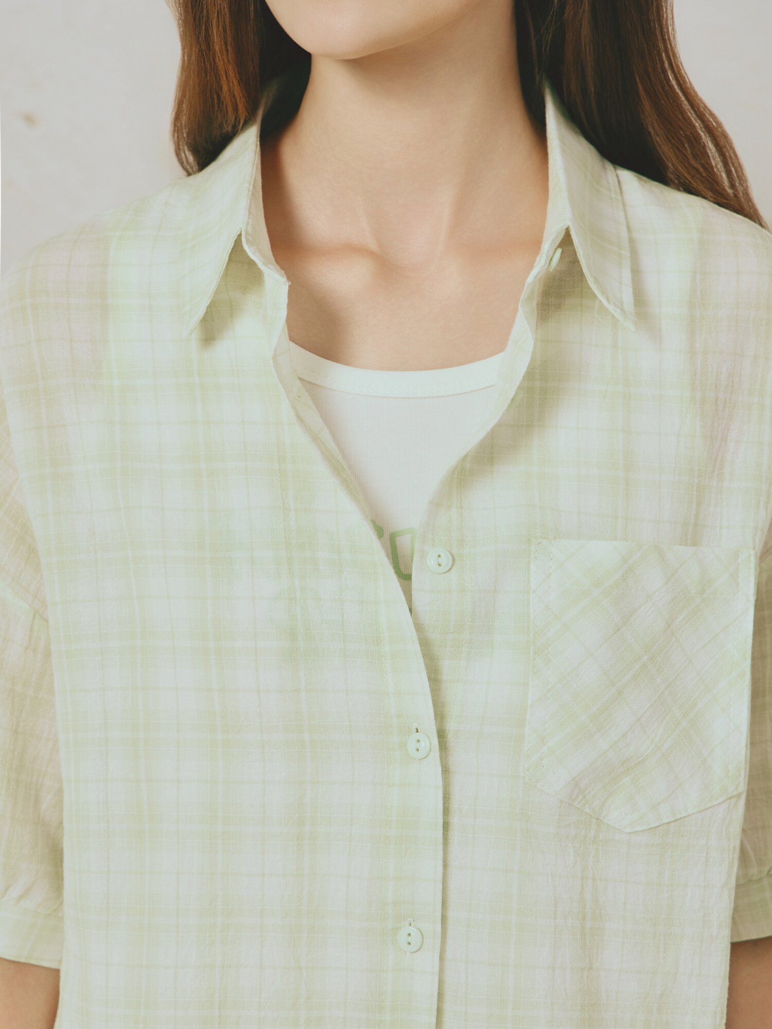 슬리브리스 레이어드 셔츠 칼라 블라우스 (YELLOW GREEN)