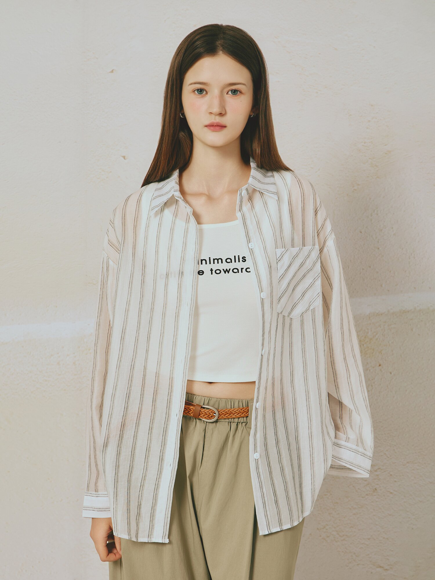 체크 레이어드 셔츠 칼라 블라우스 (WHITE)