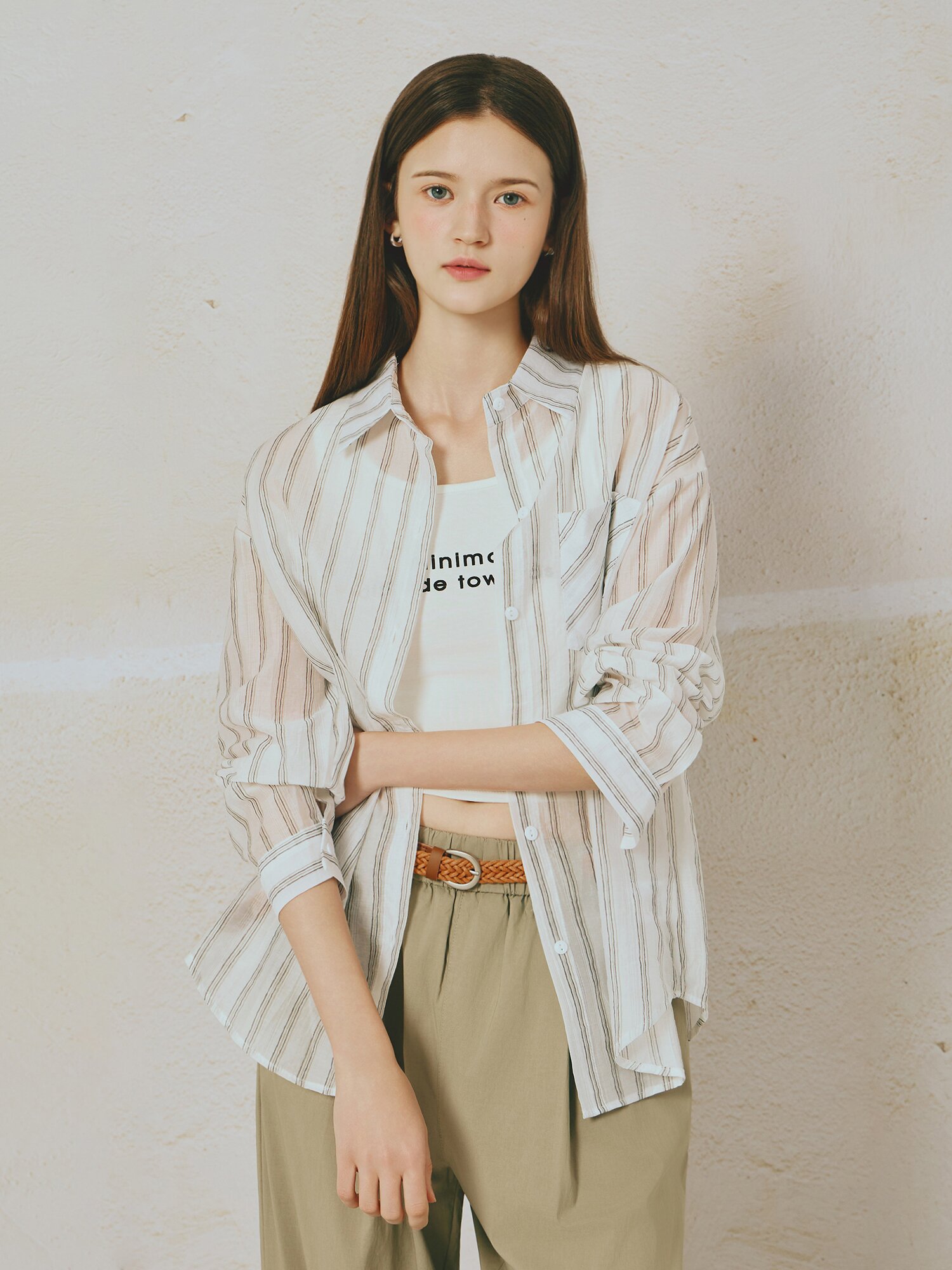 체크 레이어드 셔츠 칼라 블라우스 (WHITE)