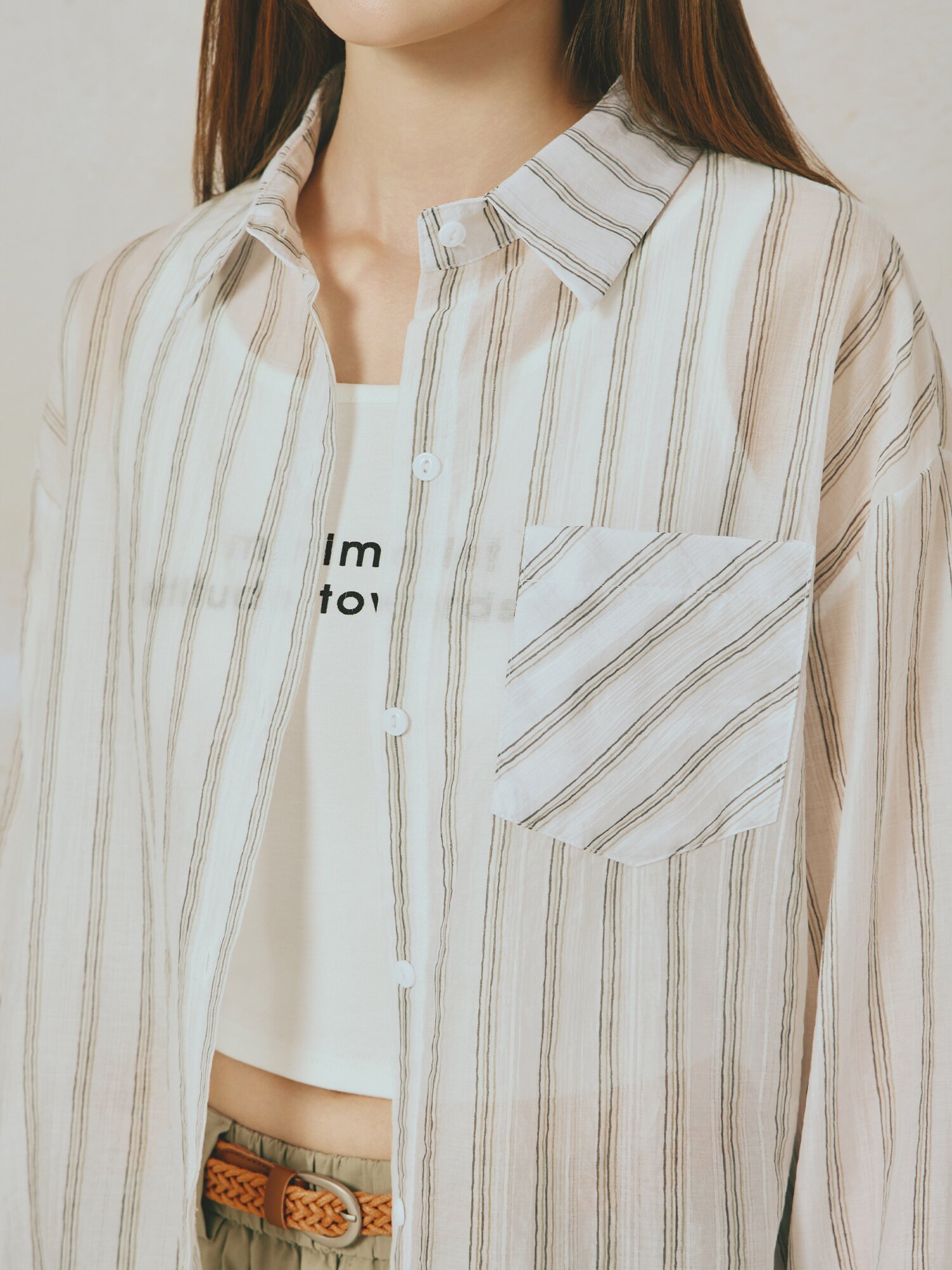 체크 레이어드 셔츠 칼라 블라우스 (WHITE)