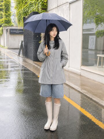 크링클 후드 래글런 집업 점퍼 