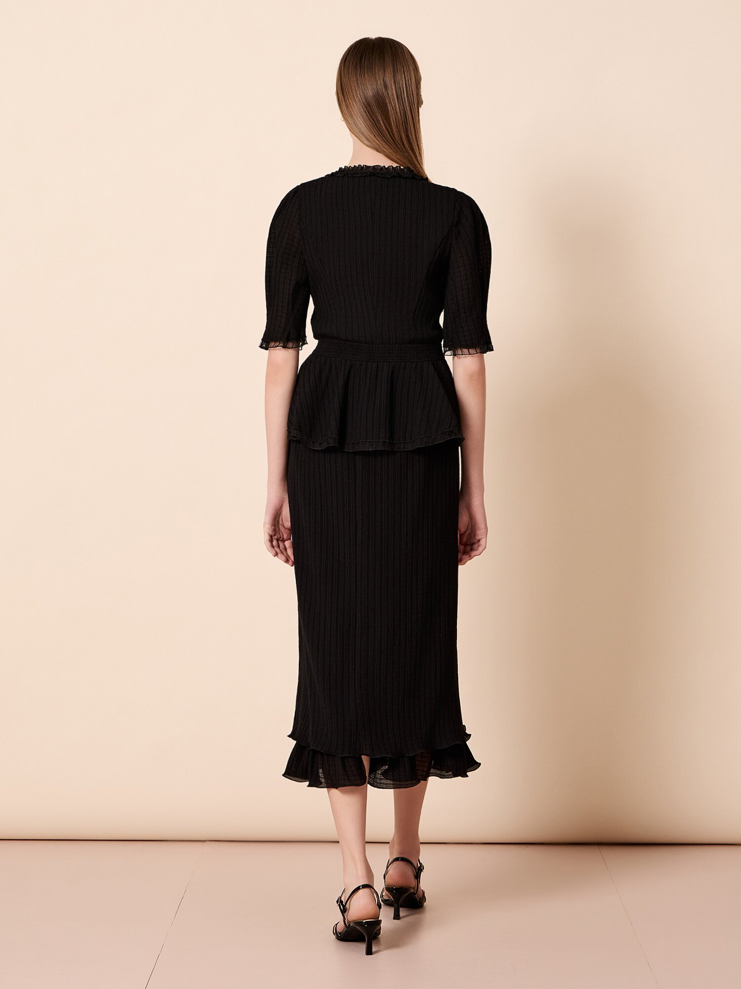 러플 밴딩 롱 스커트 (BLACK)