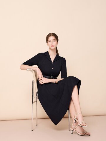 벨티드 플레어 카라 원피스 