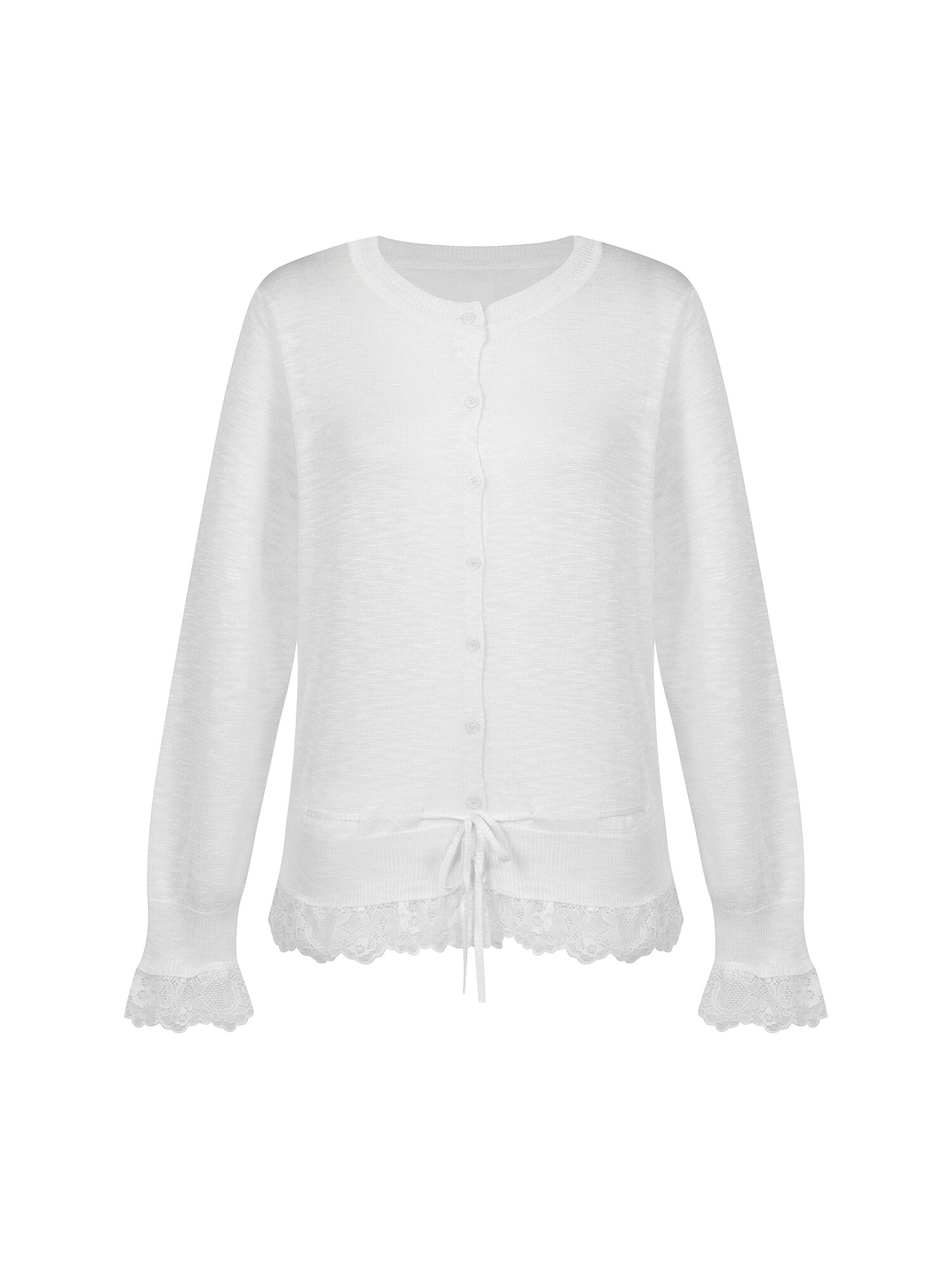 레이스 배색 라운드넥 가디건 (WHITE)