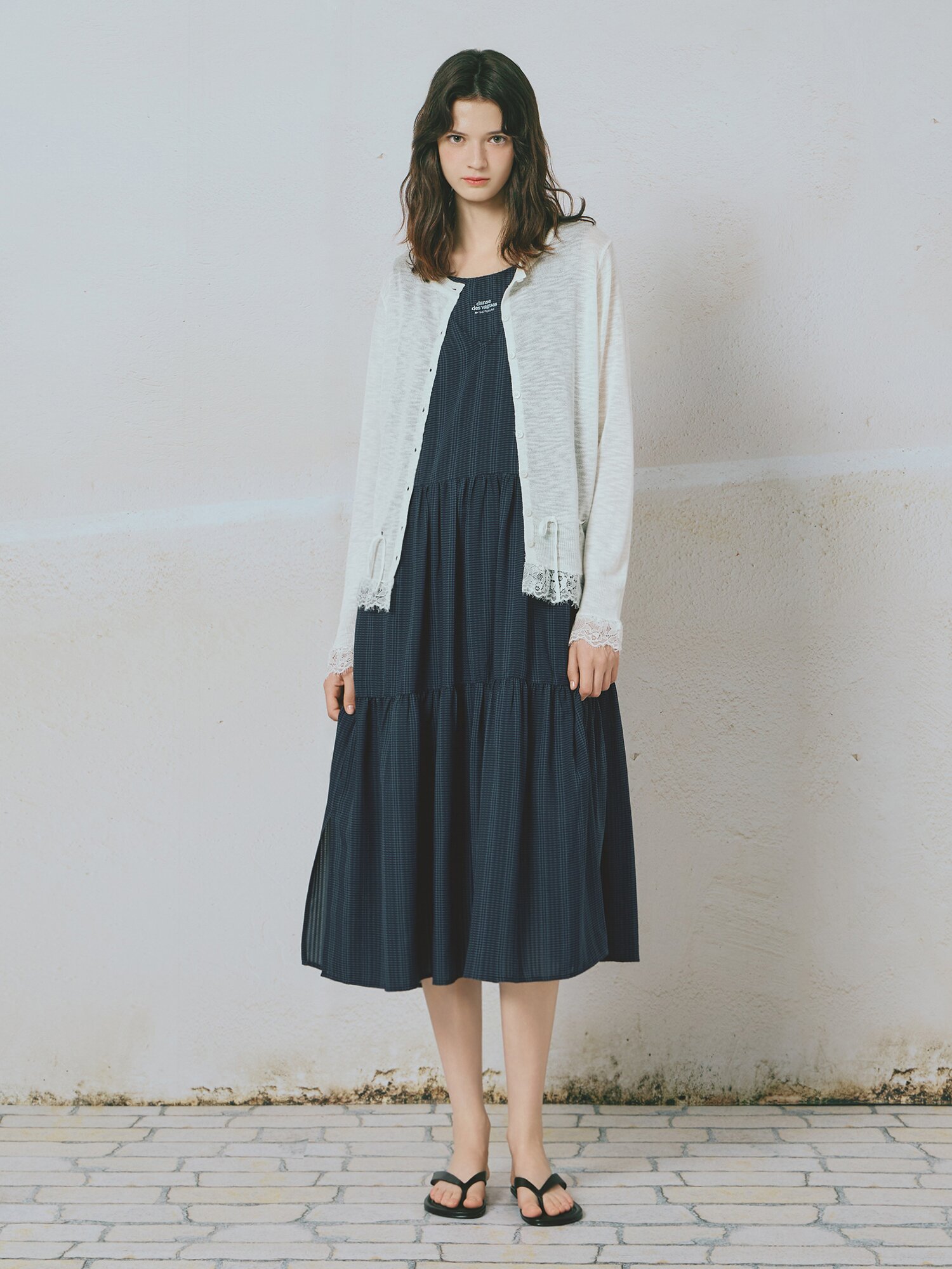 레이스 배색 라운드넥 가디건 (WHITE)