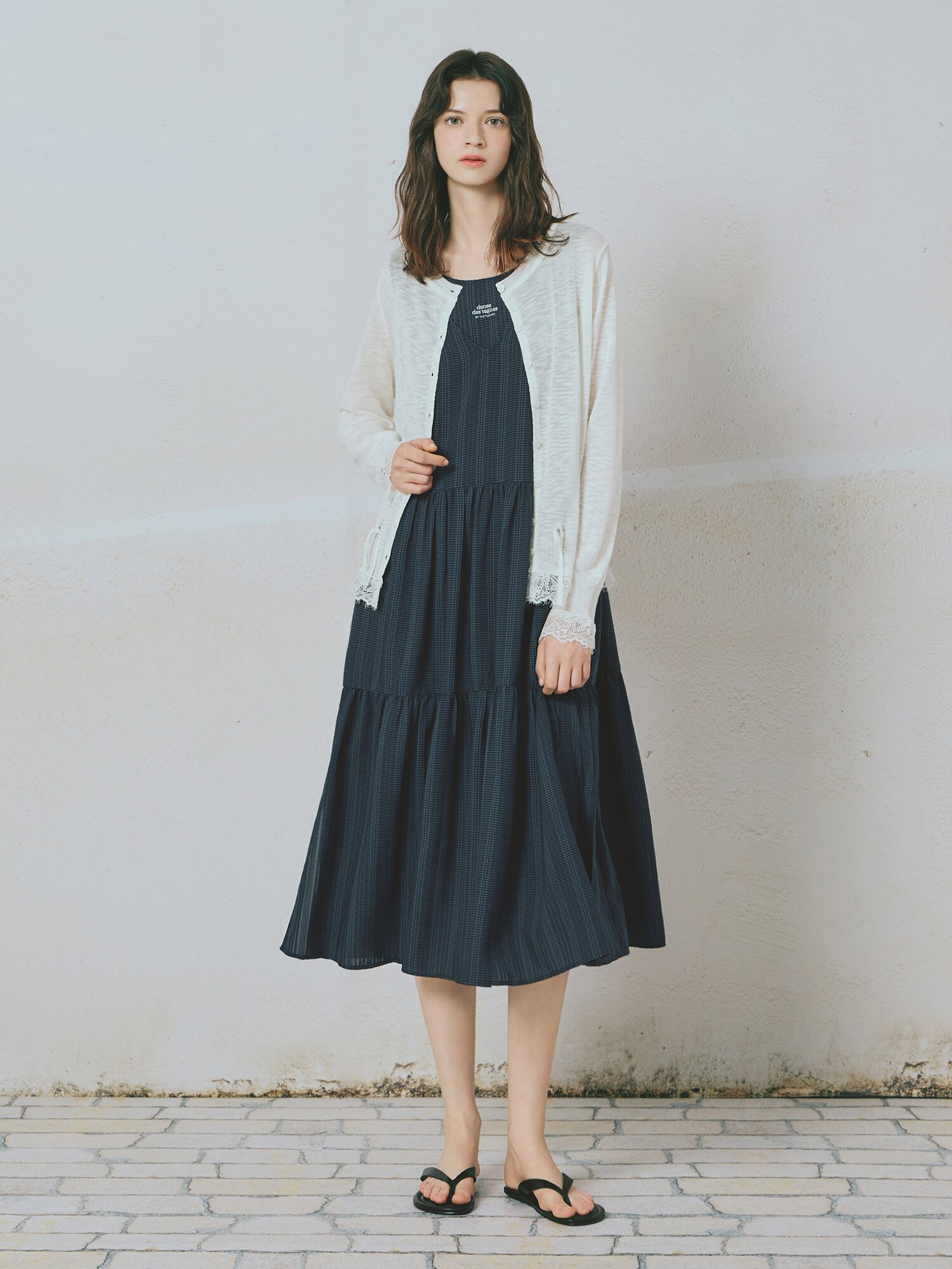 레이스 배색 라운드넥 가디건 (WHITE)