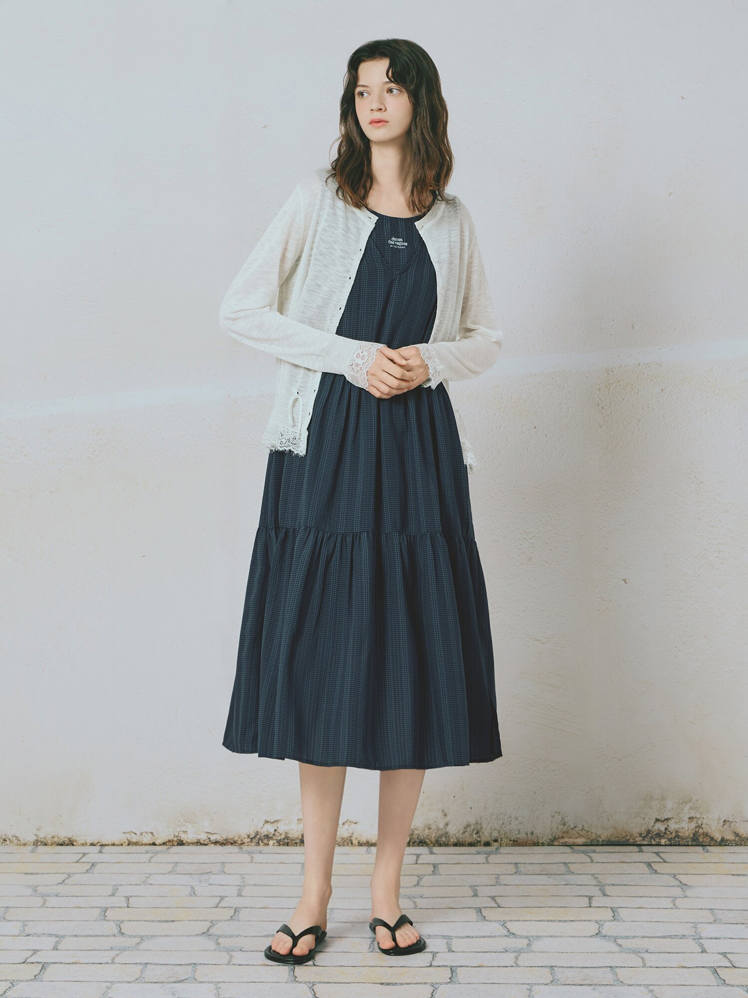 레이스 배색 라운드넥 가디건 (WHITE)