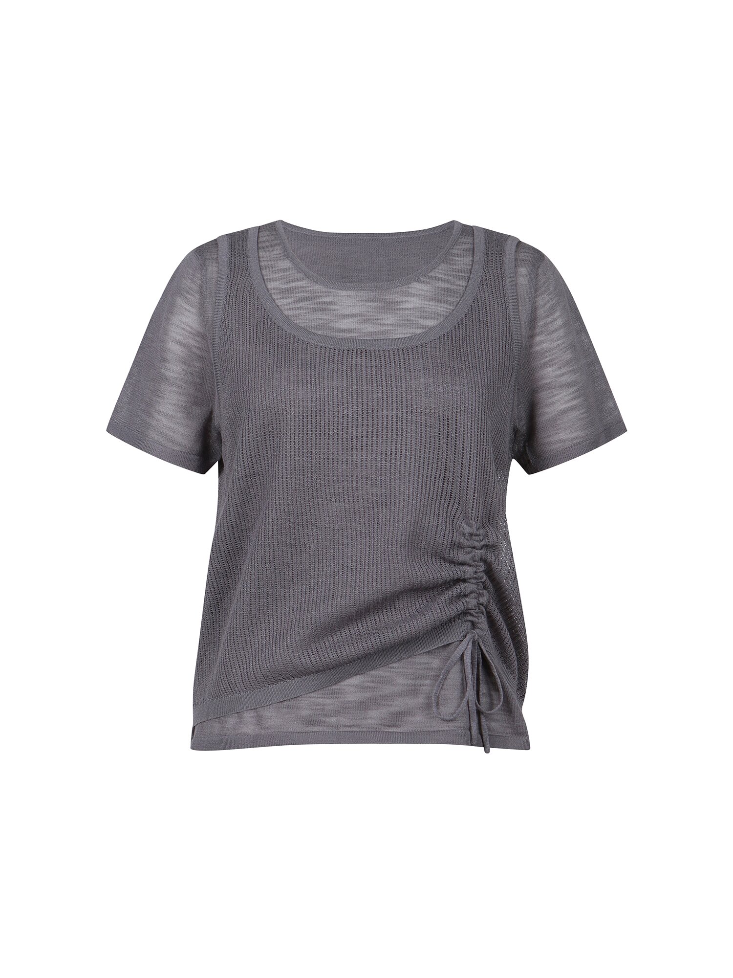 라운드넥 레이어드 셔링 니트 (DARK GREY)