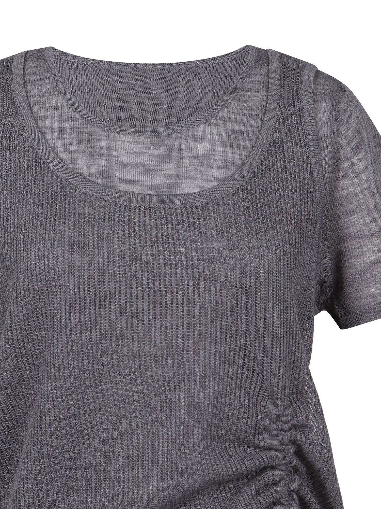 라운드넥 레이어드 셔링 니트 (DARK GREY)