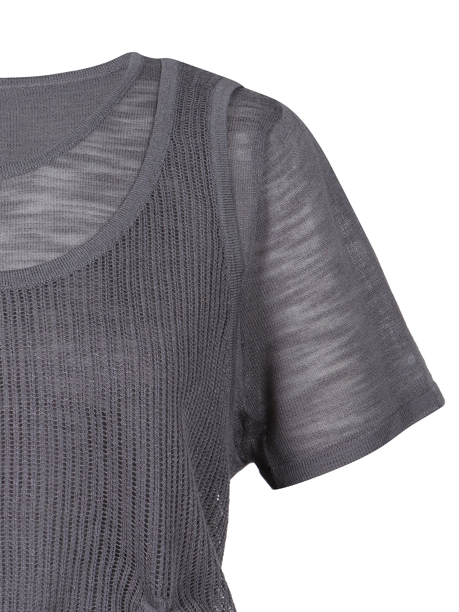 라운드넥 레이어드 셔링 니트 (DARK GREY)