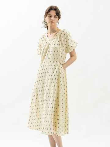 WD_Natural leaf shirring dress_IVORY
