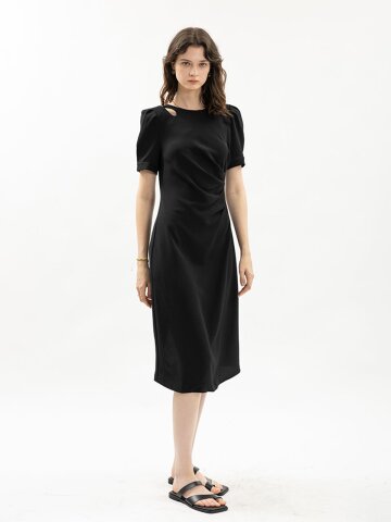 WD_Minimal drape puff sleeve dress_BLACK