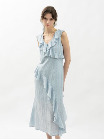 WD_Wave frill dot long dress_2color