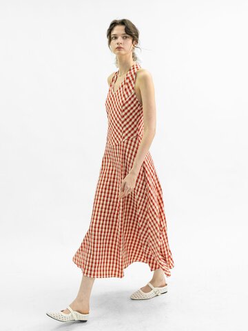 WD_Gingham halter long dress_2color