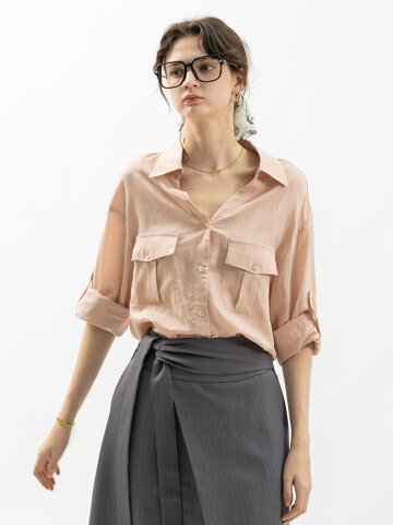 WD_Roll-up sleeve sheer shirt_4color