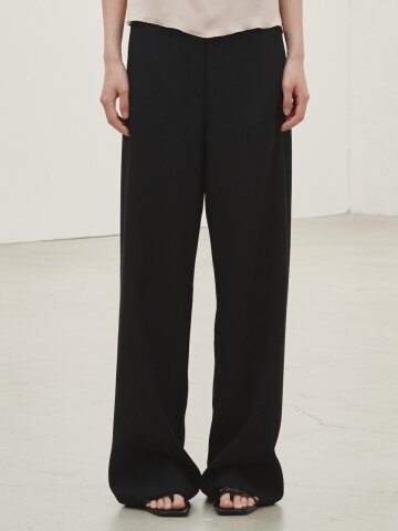 린넨 와이드 커브드 팬츠 - 블랙 / Linen Wide Curved Pants - Black