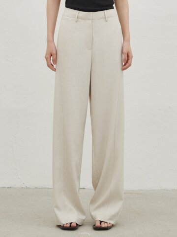 린넨 와이드 커브드 팬츠 - 아이보리 / Linen Wide Curved Pants - Ivory