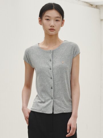 캡슬리브 버튼 티셔츠 - 멜란지 그레이 / Cap Sleeve Button T-shirt - M. Gray