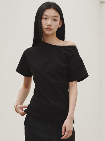 언발란스 코튼 티셔츠 - 블랙 / Unbalanced Cotton T-shirt - Black