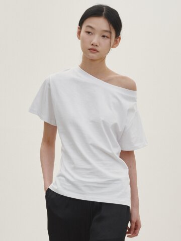 언발란스 코튼 티셔츠 - 화이트 / Unbalanced Cotton T-shirt - White