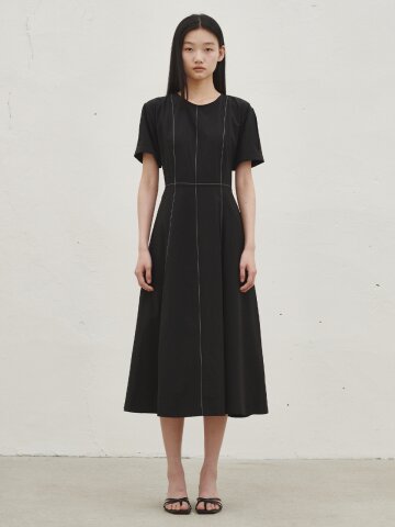 스티치 플레어 드레스 - 블랙  / Stitch Flare Dress - Black