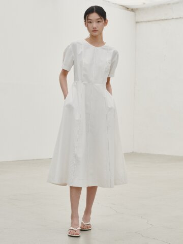 스티치 플레어 드레스 - 화이트  / Stitch Flare Dress - White