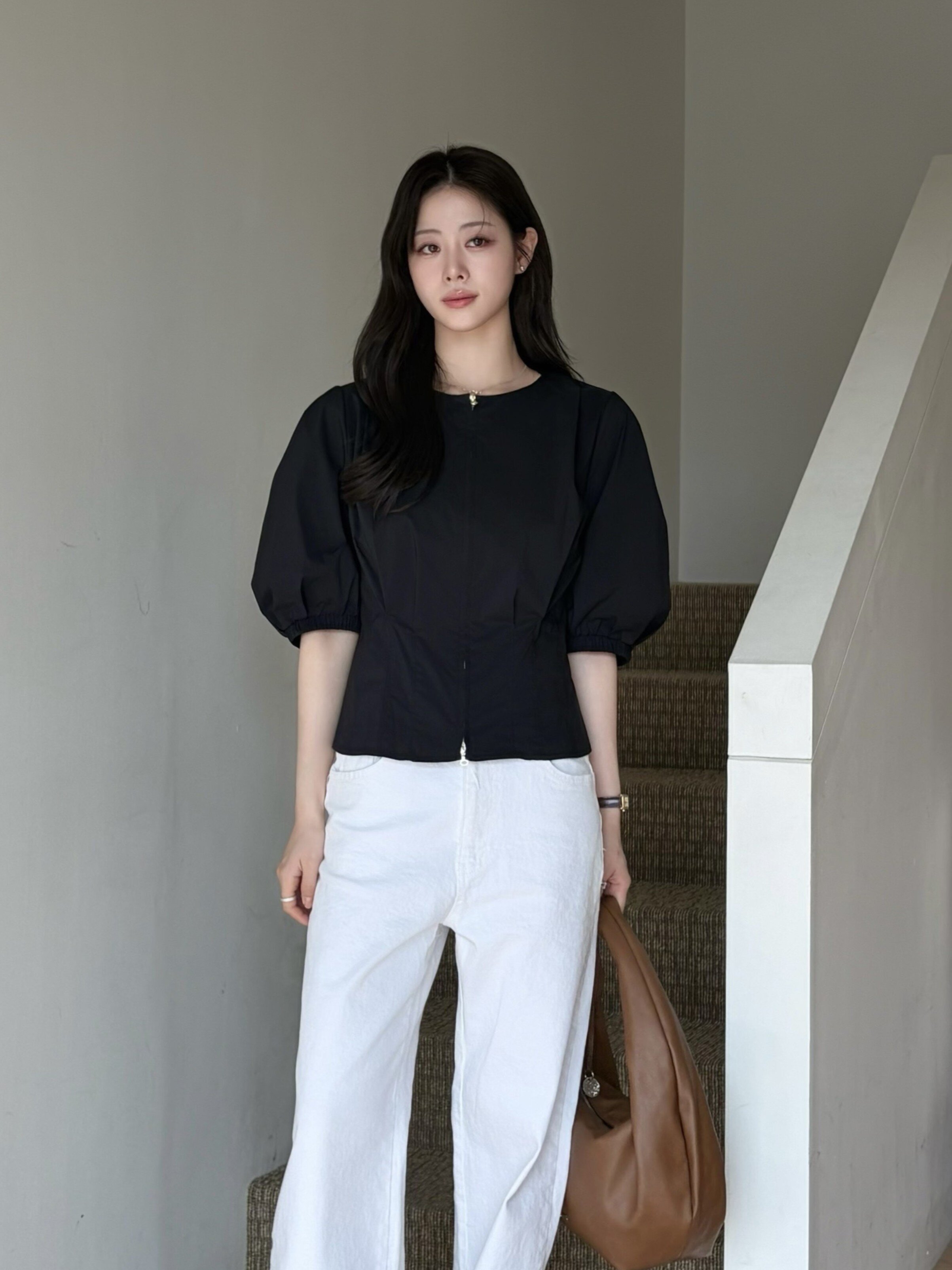 백 스모킹 투웨이 집업 블라우스  (BLACK)