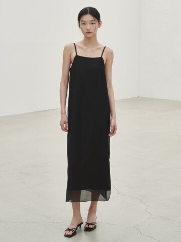 레이어드 슬리브리스 롱 드레스 - 블랙 / Layered Sleeveless Long Dress - Black