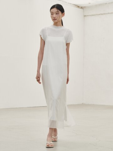 레이어드 슬리브리스 롱 드레스 - 화이트 / Layered Sleeveless Long Dress - White