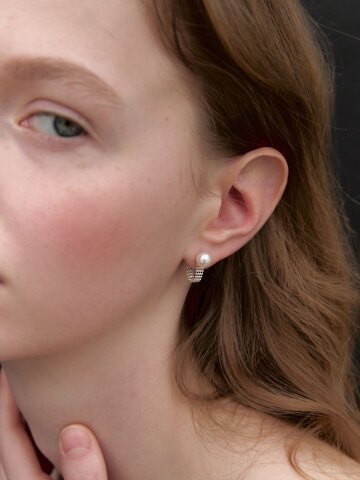 [925 silver] Ball Band Chain Earring (pearl)