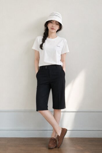 스판 블렌드 미니멀 프린팅 티셔츠 