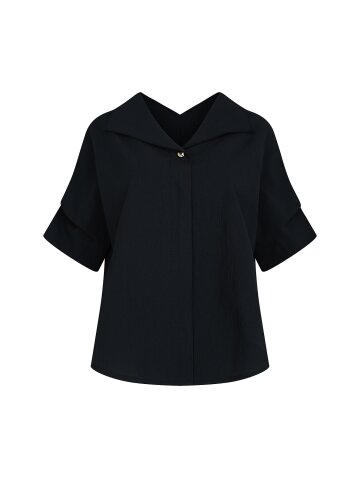 루즈핏 턱 슬리브 라펠 블라우스 (NAVY)