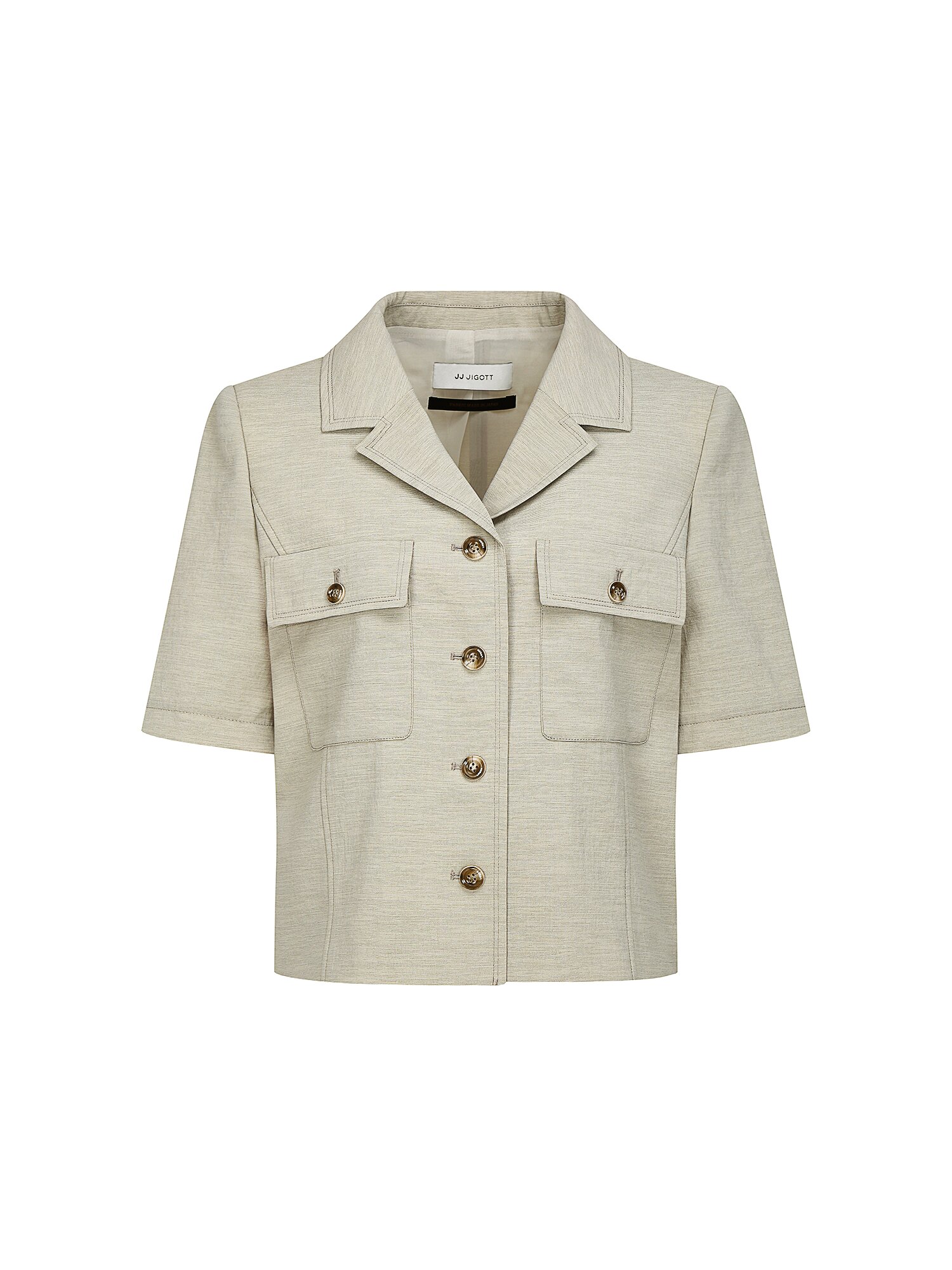 포켓 오픈 칼라 크롭 재킷 (KHAKI BEIGE)