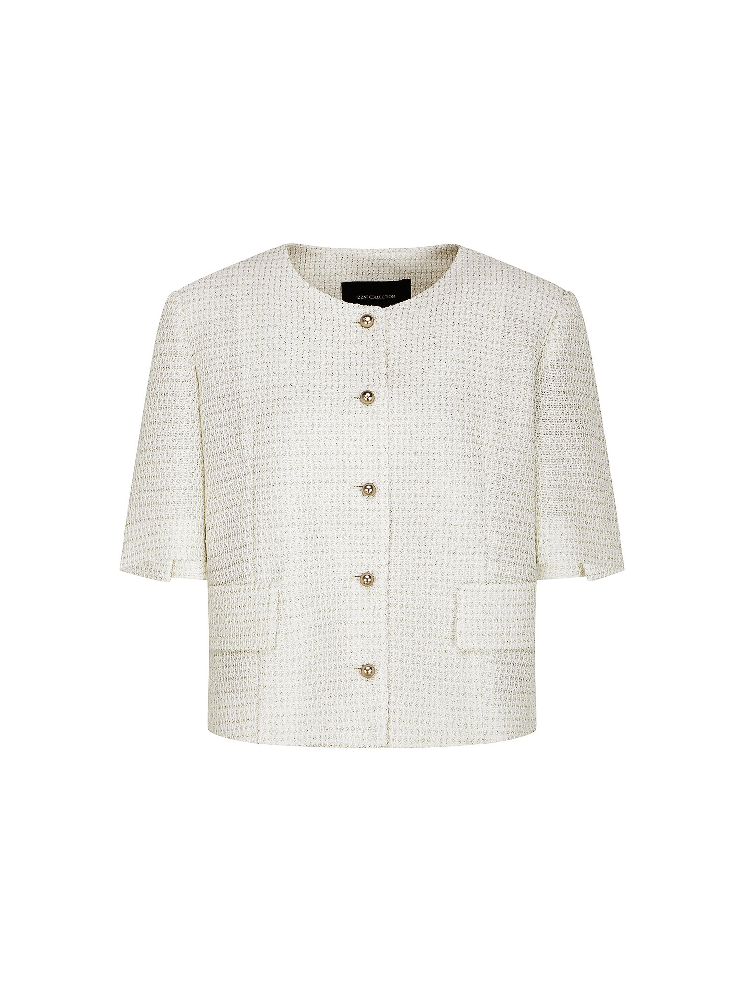 트위드 라운드넥 크롭 재킷 (WHITE)
