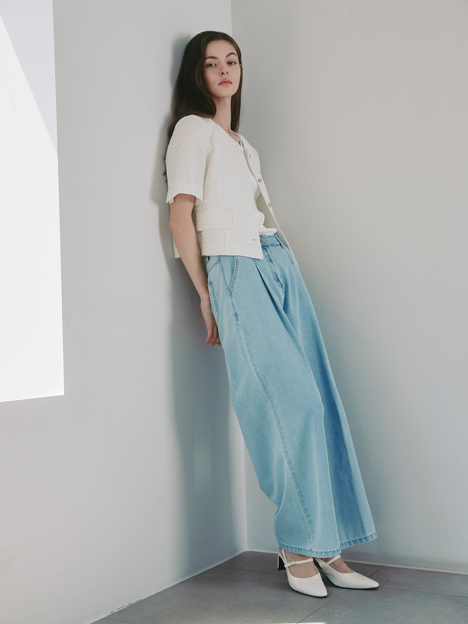 트위드 라운드넥 크롭 재킷 (WHITE)
