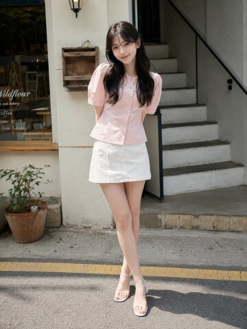 퍼프 하트넥 크롭 블라우스 (DARK PINK)