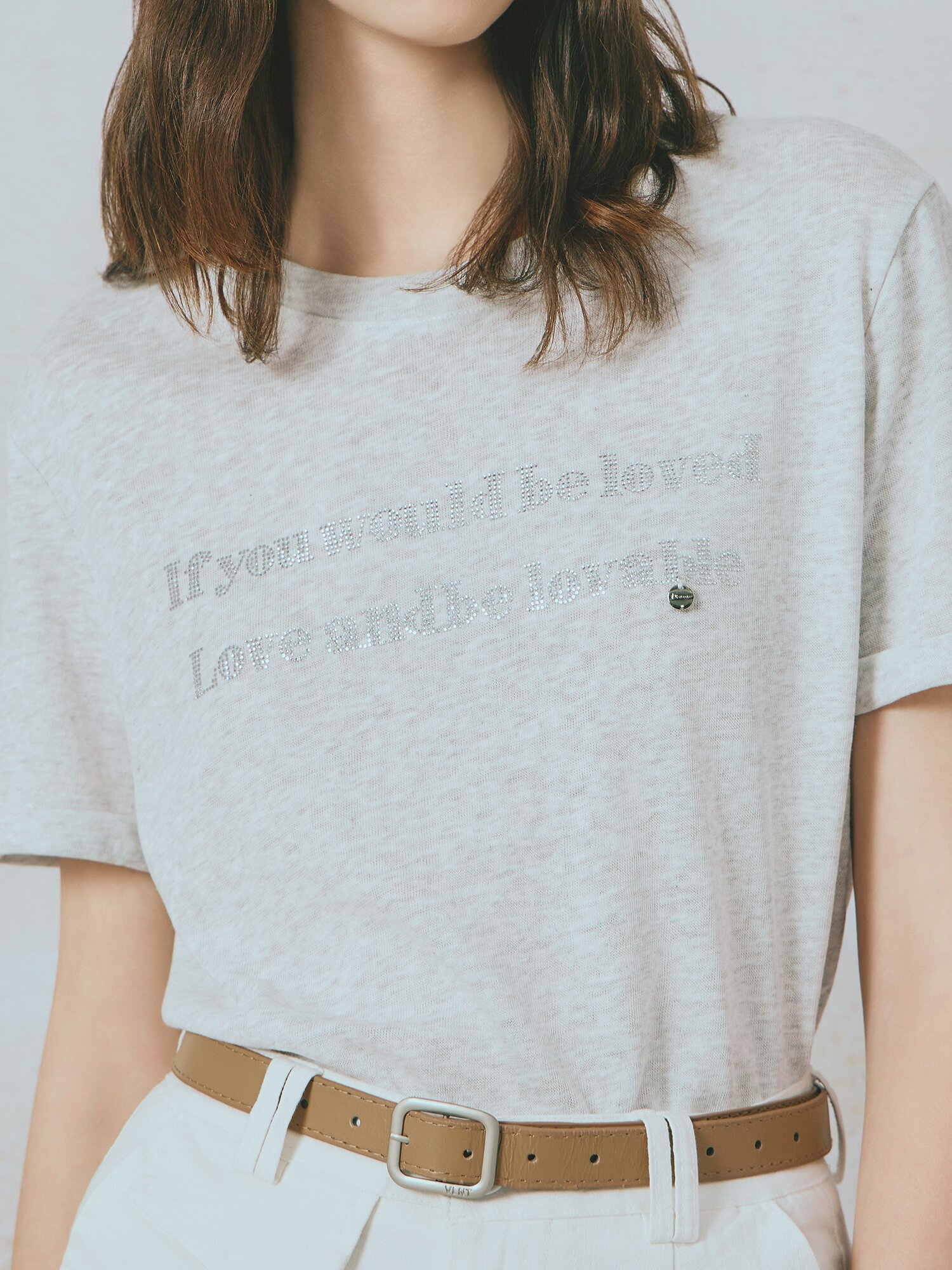 린넨 블렌드 큐빅 레터링 티셔츠 (GREY)