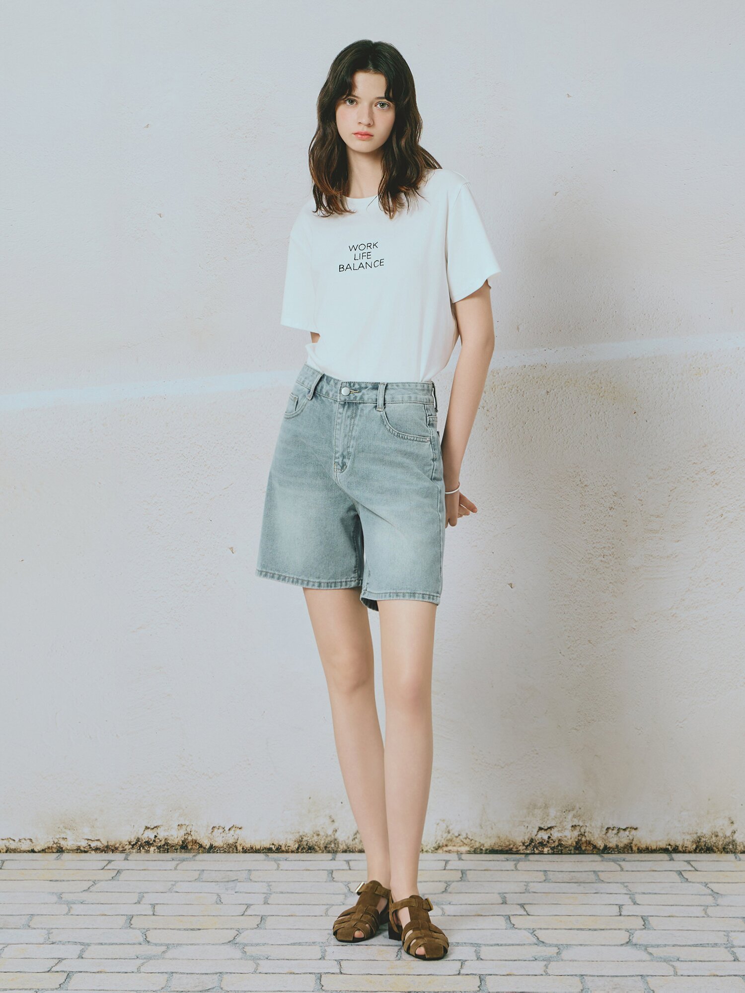 스판 블렌드 레터링 티셔츠 (WHITE)