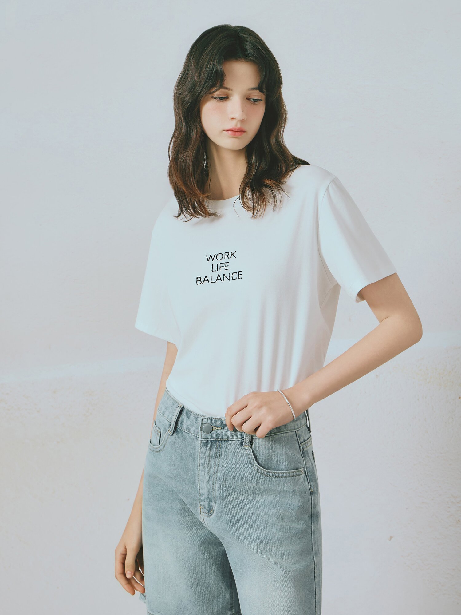 스판 블렌드 레터링 티셔츠 (WHITE)
