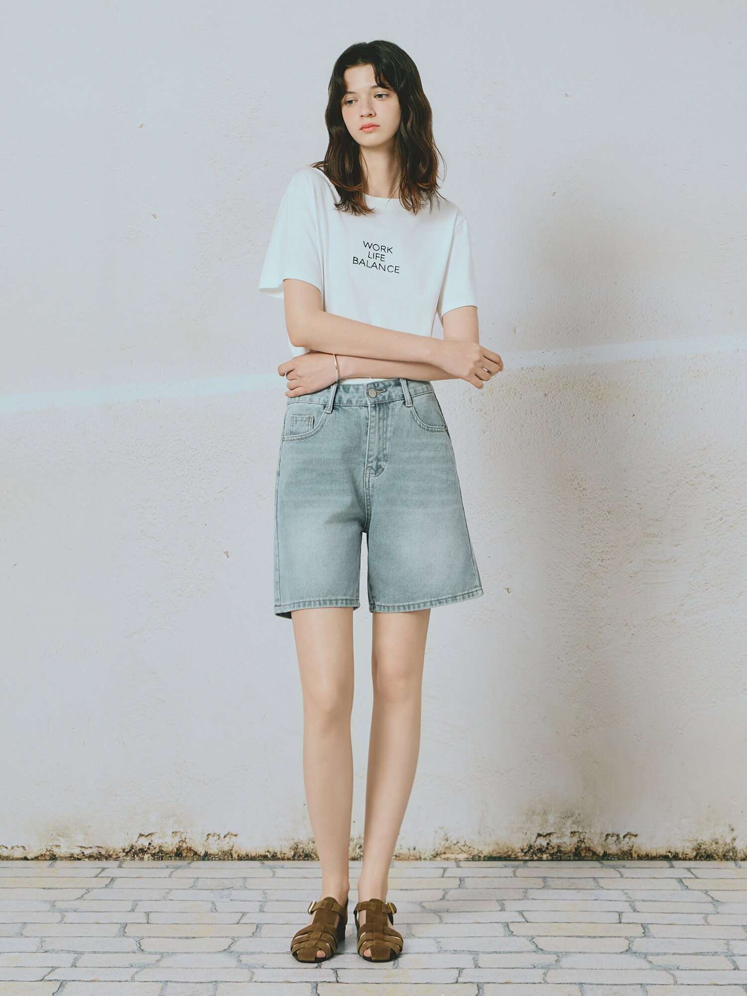 스판 블렌드 레터링 티셔츠 (WHITE)