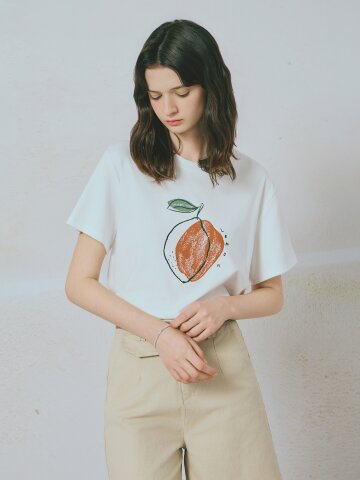 스판 블렌드 아트워크 라운드넥 티셔츠 