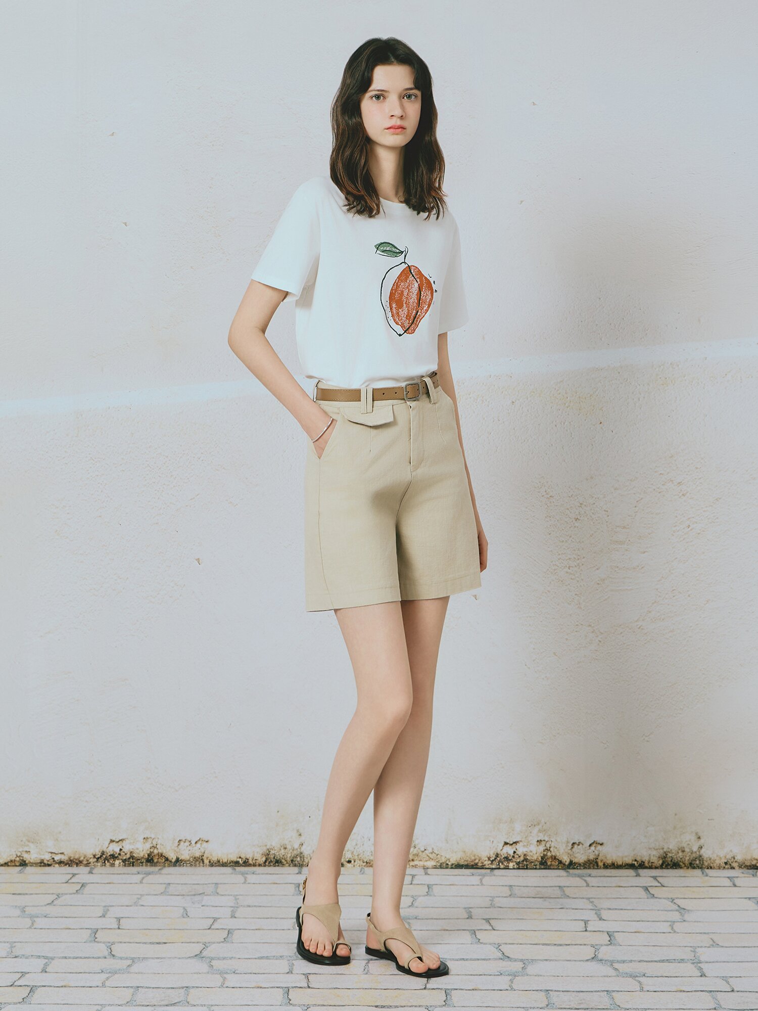 스판 블렌드 아트워크 라운드넥 티셔츠 (WHITE)