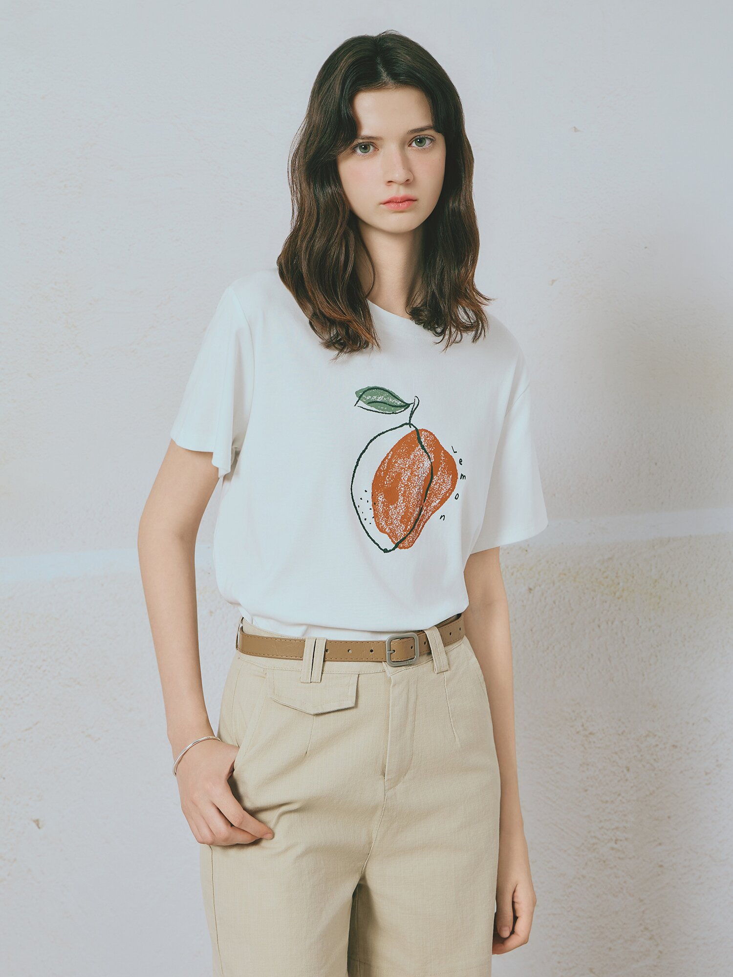 스판 블렌드 아트워크 라운드넥 티셔츠 (WHITE)